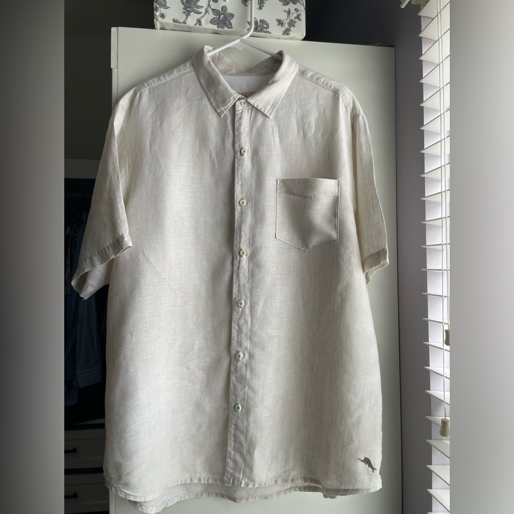 Tommy Bahama Mens 100% Linen Party Breezer Shirt Natural Tan Brown XL